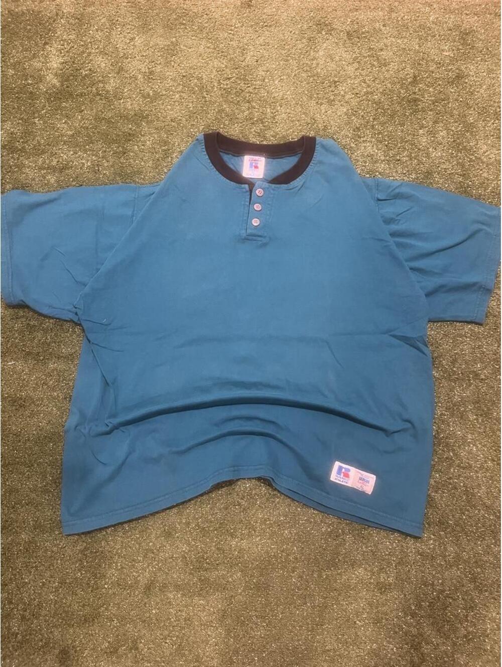 Vintage 90s Russell Athletic Green/Blue Henley Shirt – Size XL